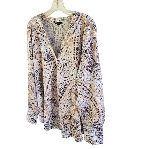 Ann Taylor Plus Size XXL Shimmer Paisley Mixed Media V-Neck Tunic Blouse - Picture 5 of 9